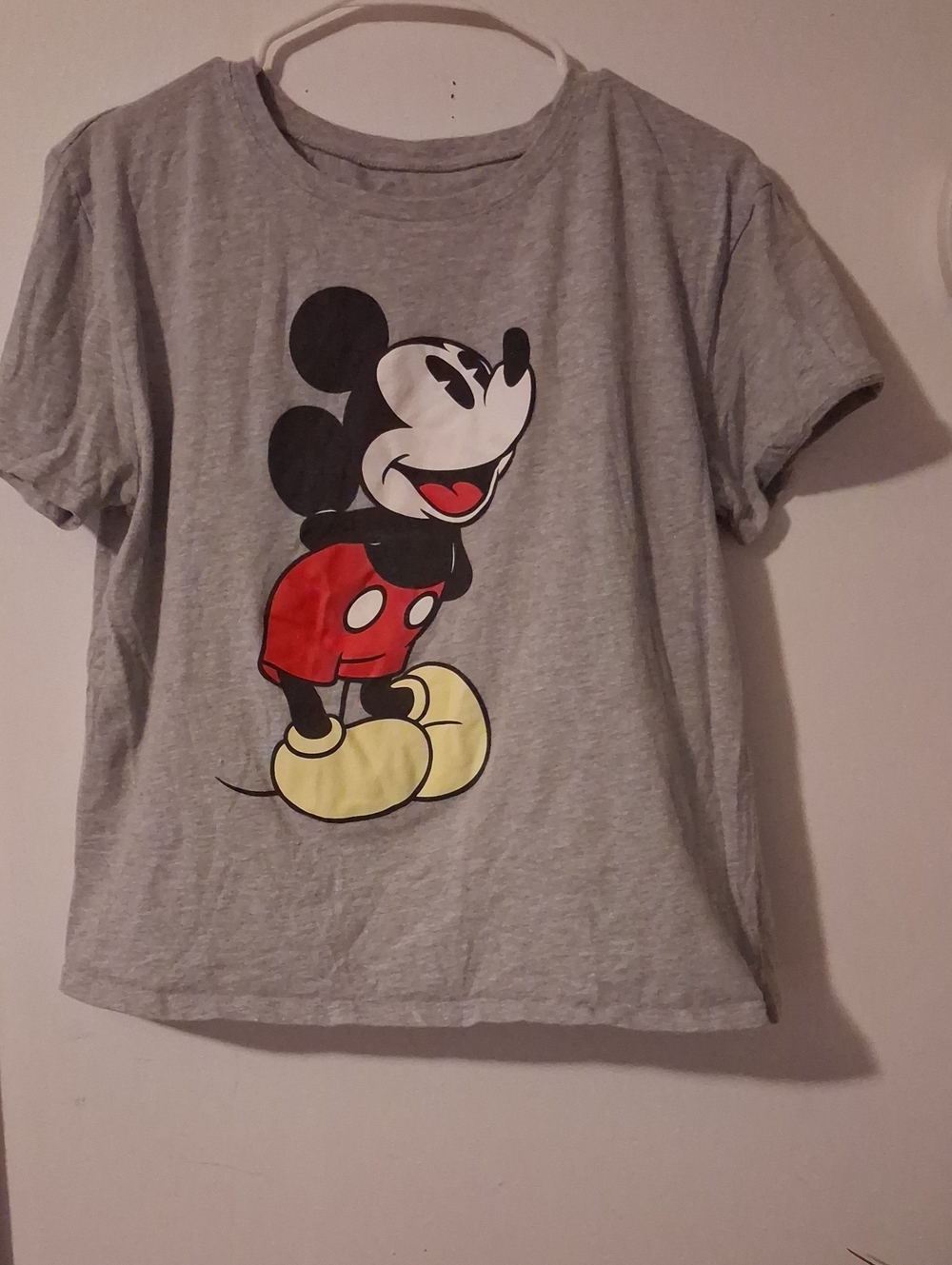 Disney Gray Mickey Mouse Tee with Red and Yellow Accents